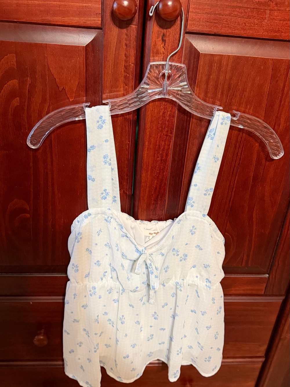 Sugarlips Light Blue Floral Tie-Front Tank Top, Size XL - Picture 1 of 4